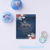 LeahGブルガンディブルーバラレース秋の結婚式招待状 チラシ (シングル)