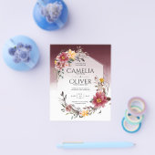 LeahGブルゴーニュ黄色のフローラ結婚式の招待 チラシ (シングル)