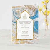 LeahGブルーのイスラム教徒の結婚式がNikahを招待 カード (黄色い花)