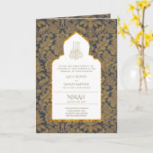 LeahGブルーのイスラム教徒の結婚式がNikahを招待 カード (黄色い花)