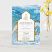 LeahGブルーのイスラム教徒の結婚式がNikahを招待 カード (黄色い花)