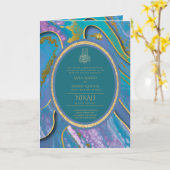 LeahGブルーのイスラム教徒の結婚式がNikahを招待 カード (黄色い花)