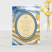 LeahGブルーのイスラム教徒の結婚式がNikahを招待 カード (黄色い花)