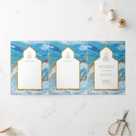 LeahGブルーのイスラム教徒の結婚式がNikahを招待 三つ折り招待状