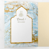 LeahGブルーのイスラム教徒の結婚式がNikahを招待 三つ折り招待状 (内部最初)