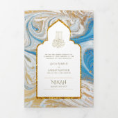 LeahGブルーのイスラム教徒の結婚式がNikahを招待 三つ折り招待状 (カバー)