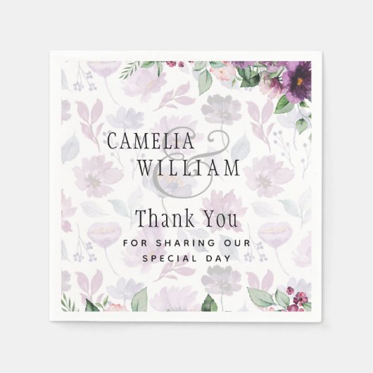 LeahGプラムパープルベリーフローラ結婚の秋冬 スタンダードカクテルナプキン (正面)
