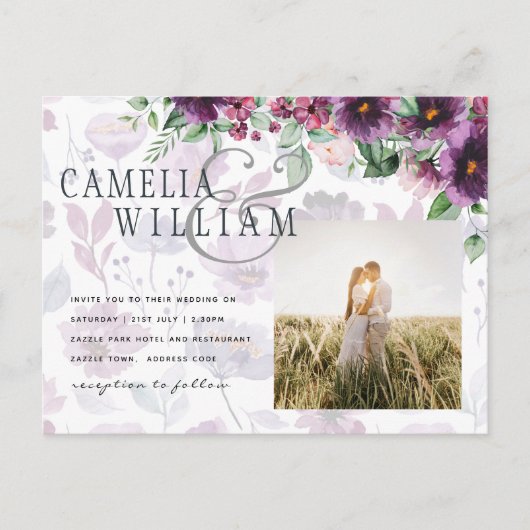 LeahGプラムパープルベリーフローラ結婚の秋冬 ポストカード (正面)