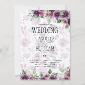LeahGプラムパープルベリーフローラ結婚の秋冬 招待状 (正面)
