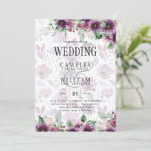 LeahGプラムパープルベリーフローラ結婚の秋冬 招待状 (スタンド正面)