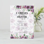 LeahGプラムパープルベリーフローラ結婚の秋冬 招待状 (スタンド正面)