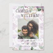 LeahGプラムパープルベリーフローラ結婚の秋冬 招待状 (正面)