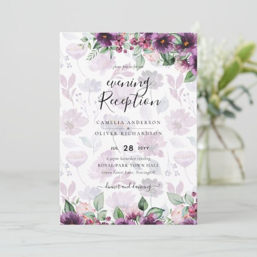 LeahGプラムパープルベリーフローラ結婚の秋冬 招待状 (スタンド正面)