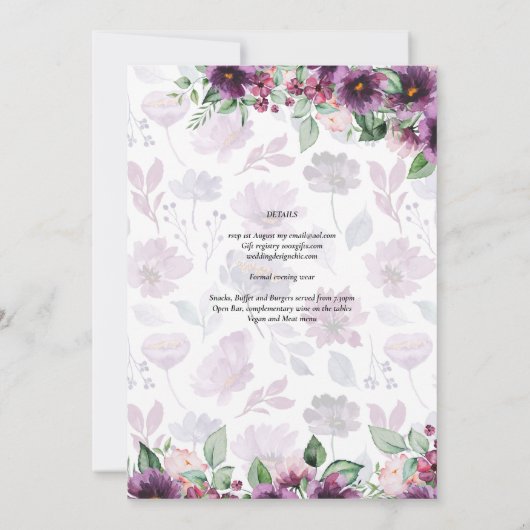 LeahGプラムパープルベリーフローラ結婚の秋冬 招待状 (裏面)