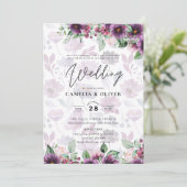 LeahGプラムパープルベリーフローラ結婚の秋冬 招待状 (スタンド正面)