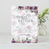 LeahGプラムパープルベリーフローラ結婚の秋冬 招待状 (スタンド正面)