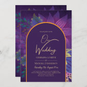 LeahGプラムパープル金ゴールドジュエルトーンウェディング招待 招待状 (正面/裏面)