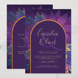 LeahGプラムパープル金ゴールドジュエルトーンウェディング招待 招待状