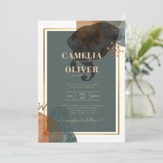 Leahgモダン抽象芸術ティール(緑がかった色)アースはっきりした音予測できな 招待状 (スタンド正面)