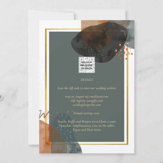 Leahgモダン抽象芸術ティール(緑がかった色)アースはっきりした音予測できな 招待状 (裏面)