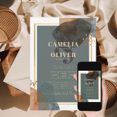 Leahgモダン抽象芸術ティール(緑がかった色)アースはっきりした音予測できな 招待状