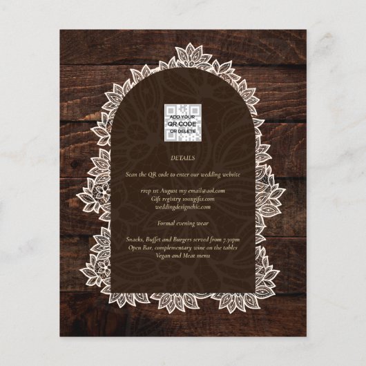 LeahGレース素朴ジプソフィラ木材の結婚式の招待 (裏面)