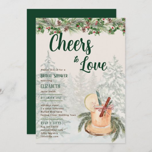 LeahG応援を愛する冬のブライダルシャワー結婚ズ 招待状 (正面/裏面)