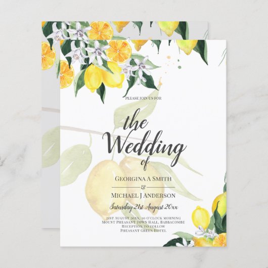 LeahG柑橘類イエローレモンの結婚式の招待 (正面/裏面)