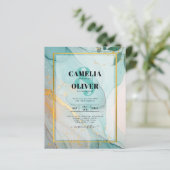 LeahG海ガラスティール（緑がかった色）金ゴールドインクウェディング招待 (スタンド正面)