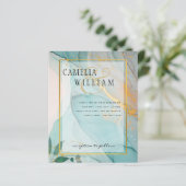 LeahG海ガラスティール(緑がかった色)金ゴールドインクウェディング招待 (スタンド正面)