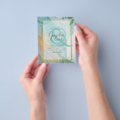 LeahG海ガラスティール(緑がかった色)金ゴールドインクウェディング招待 チラシ (手)