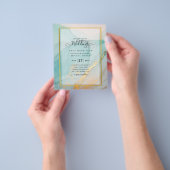 LeahG海ガラスティール（緑がかった色）金ゴールドインクウェディング招待 チラシ (手)