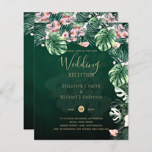 LeahG熱帯グリーンピンクフローラ結婚葉 (正面/裏面)