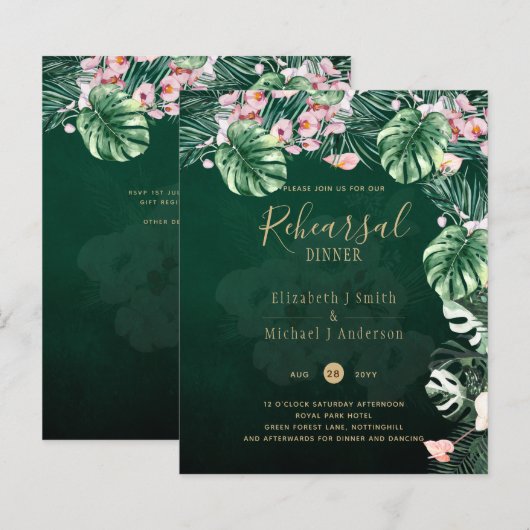 LeahG熱帯グリーンピンクフローラ結婚葉 (正面/裏面)