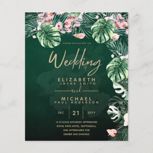 LeahG熱帯グリーンピンクフローラ結婚葉 チラシ (正面)