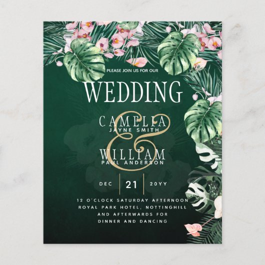 LeahG熱帯緑ピンクの植物学結婚院 チラシ (正面)