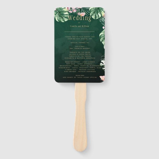 LeahG熱帯緑ピンクの植物学結婚院 ハンドファン (正面)