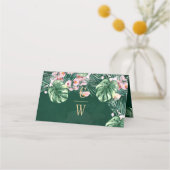 LeahG熱帯緑ピンクの植物学結婚院 プレイスカード (裏面)