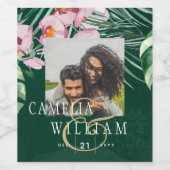 LeahG熱帯緑ピンクの植物学結婚院 ワインラベル (シングルラベル)