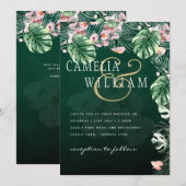 LeahG熱帯緑ピンクの植物学結婚院 招待状 (正面/裏面)