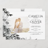 LeahG白黒バラフォトオーバーレイ結婚ズ 招待状 (正面/裏面)