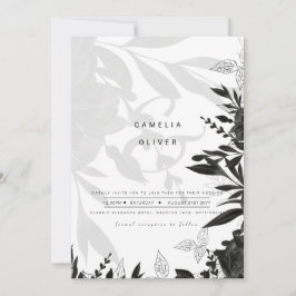LeahG白黒バラ結婚の予算招待状 招待状