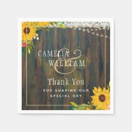 LeahG素朴 Sunflowers Lace Lights Wood 結婚's スタンダードカクテルナプキン
