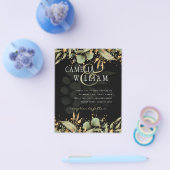 LeahG緑の葉金ゴールドの黒い結婚式招待 チラシ (シングル)