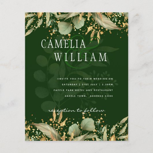 LeahG緑の葉金ゴールド結婚式の招待 (正面)