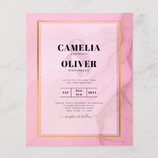 LeahG赤面ピンクの金ゴールドインクグラデーション結婚式の招待 (正面)