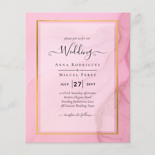 LeahG赤面ピンクの金ゴールドインクグラデーション結婚式の招待 (正面)