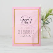 LeahG赤面ピンクの金ゴールドインクグラデーション結婚式の招待 招待状 (スタンド正面)