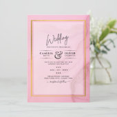 LeahG赤面ピンクの金ゴールドインクグラデーション結婚式の招待 招待状 (スタンド正面)