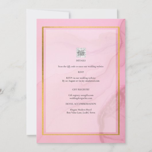LeahG赤面ピンクの金ゴールドインクグラデーション結婚式の招待 招待状 (裏面)